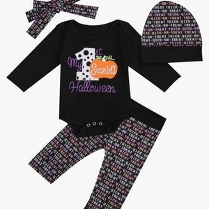 4PCS Newborn Baby Girl Clothes Toddler Baby Girl Cotton Romper Floral Pant Headb